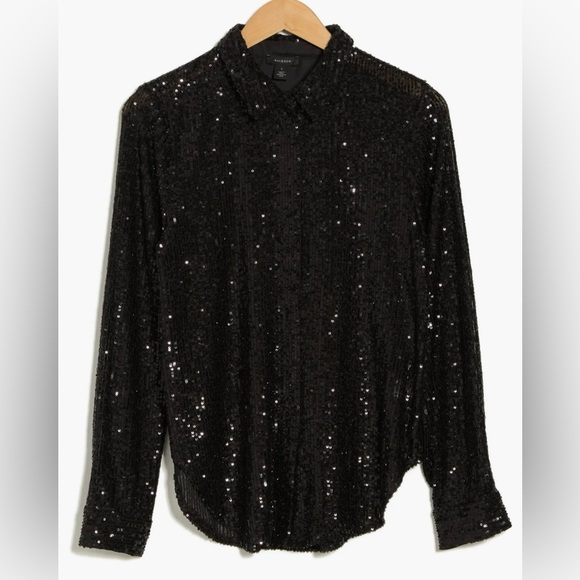 Halogen Women’s Sequin Long Sleeve Black Shirt Size Large New with tag - Picture 4 of 14